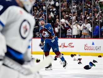 PHOTOS: Colorado Avalanche win 5-1 over Winnipeg Jets in Game 4 of first round of NHL playoffs